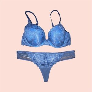Blue Floral Lace Bra & Panty Set